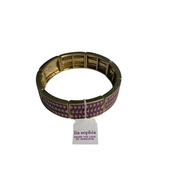 Lia Sophia Retired Purple Rhythmic Stretch Bracelet Geometric Pattern Gold Accen - Picture 1 of 7